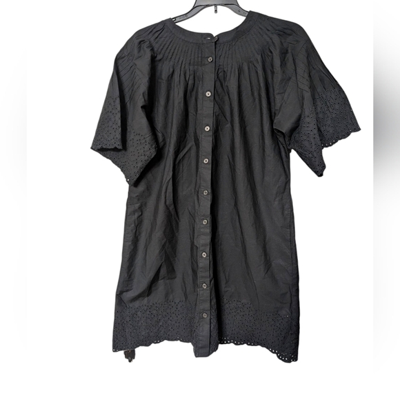 J. Crew Black Jolie Eyelet Cotton Poplin Relaxed Boho Button Front Dress Size XS - Picture 1 of 11